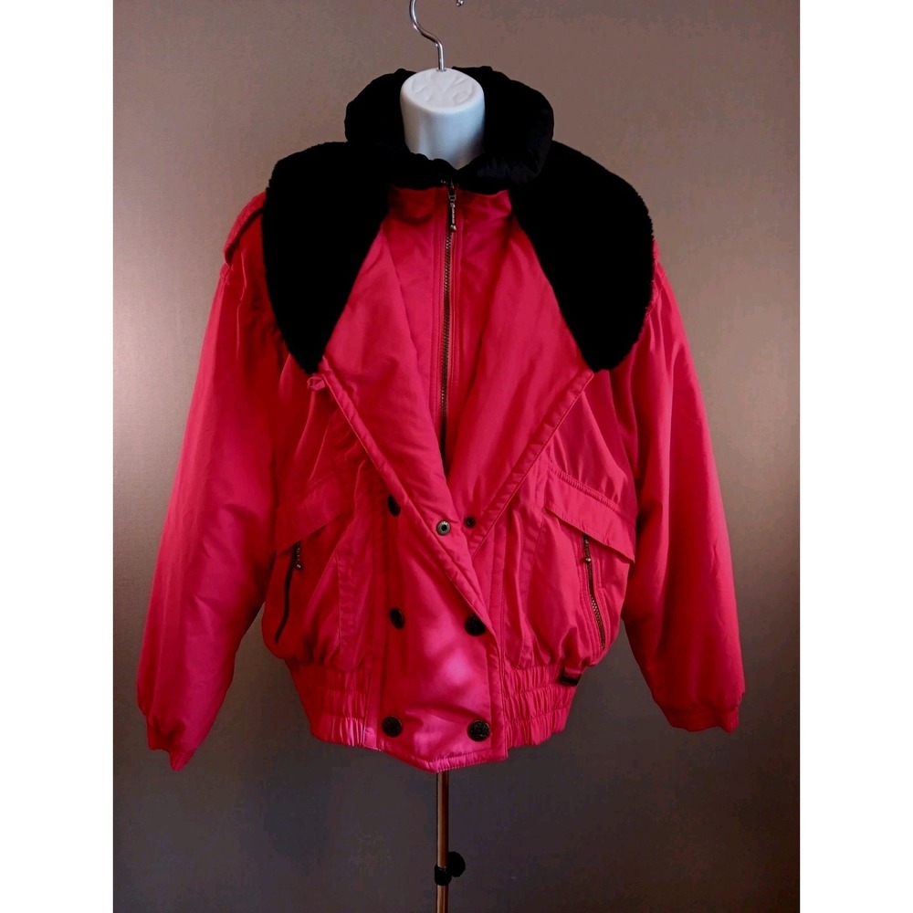 Vintage 80s Innsbruck PINK Ski Jacket Woman's Size L Retro Lines Passport Design